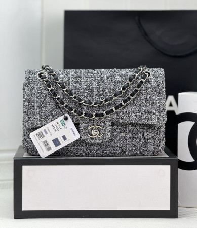 Ch*el classic 11.12 handbag tweed & silver-tone metal 6 × 9.9 × 2.5 in