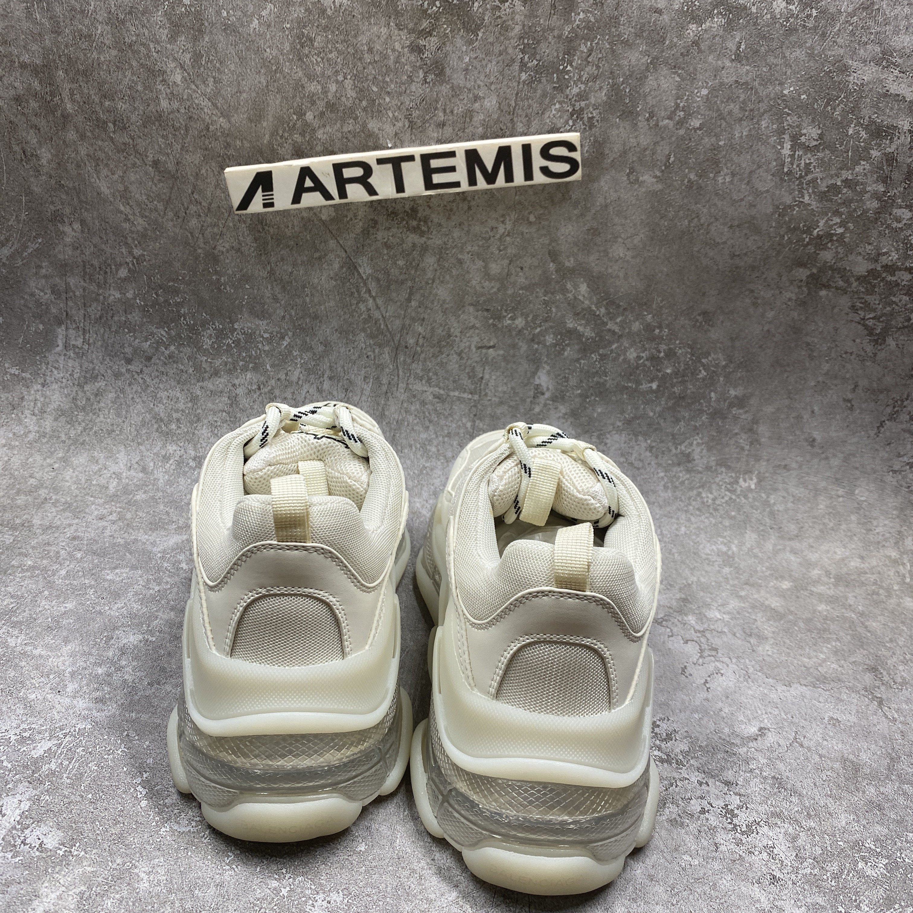 Balencag  Off-White Clear Sole Triple S Sneakers