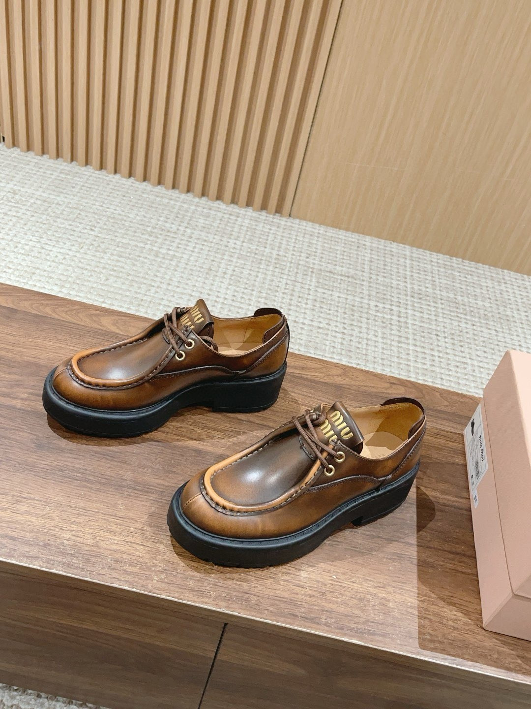 UA Miu Miu Laced Fumé Leather Loafers