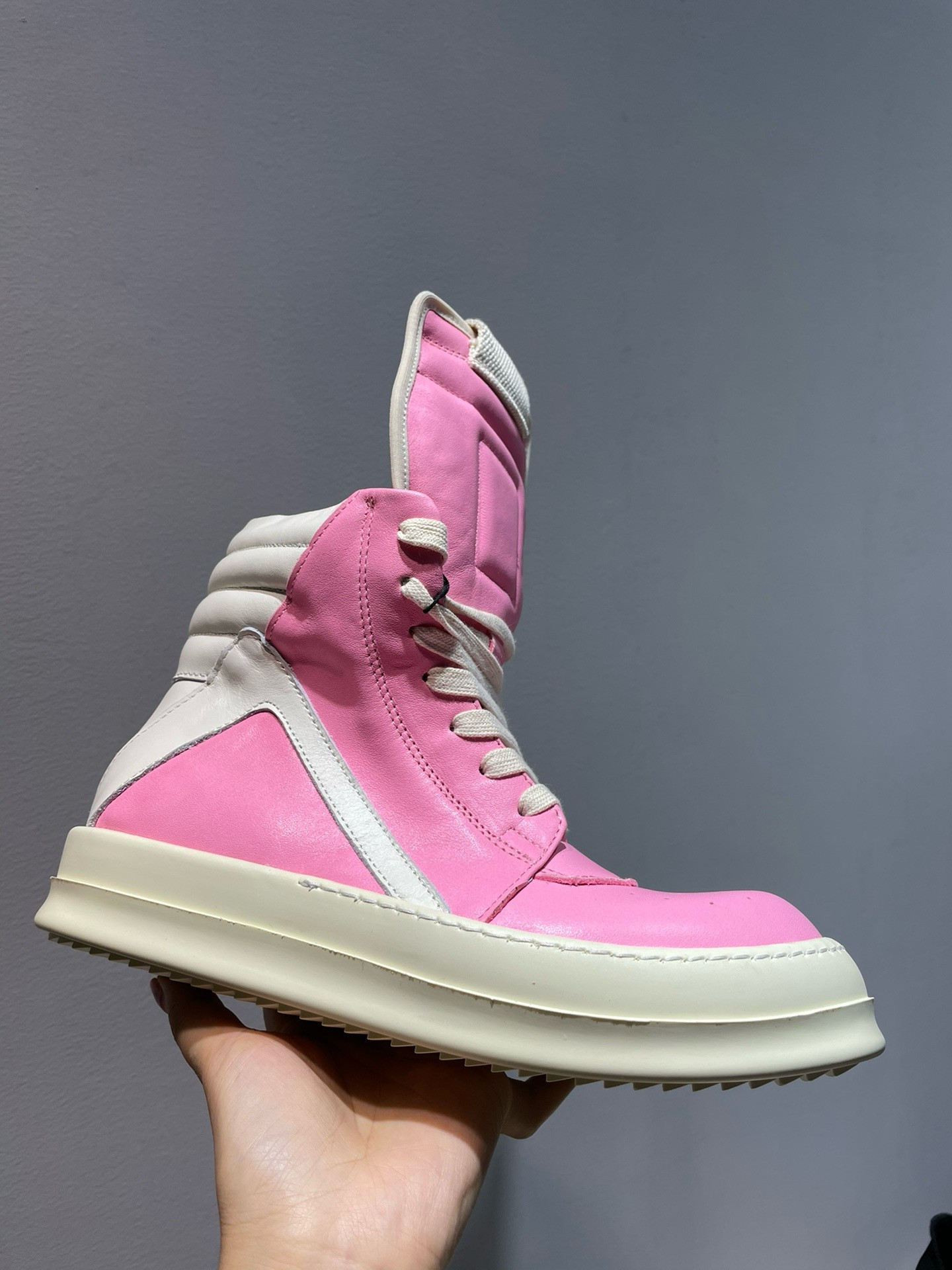 Rick Owens Geobasket High-Top Leather Pink Sneakers