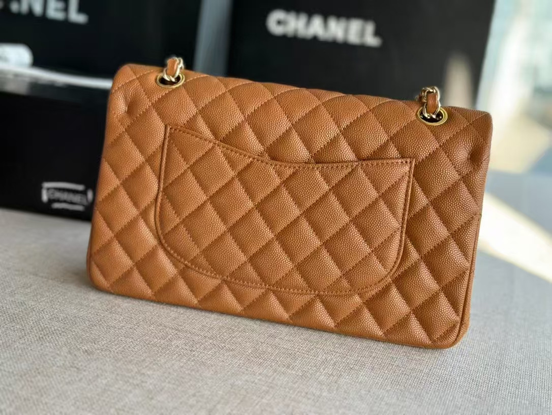 Ch*el small classic handbag grained calfskin 14.5×23×6cm