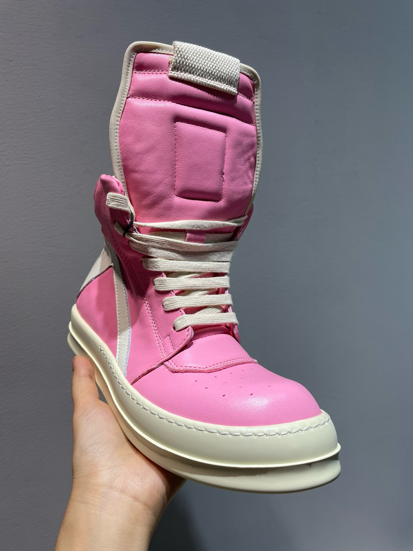 Rick Owens Geobasket High-Top Leather Pink Sneakers