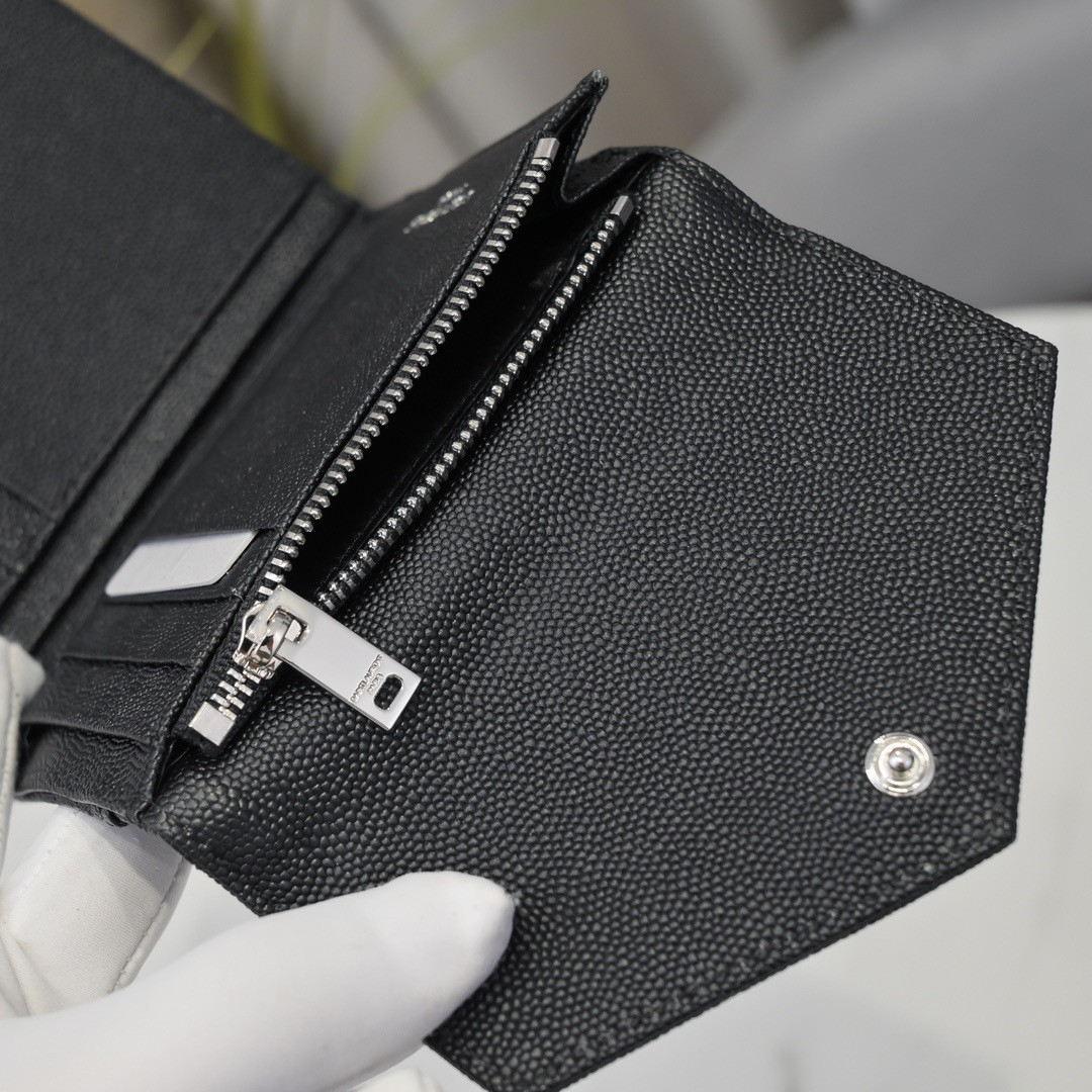 Y*L cassandre matelassé compact tri fold wallet in grain de poudre leather 12.5 x 10 x 2.5 cm