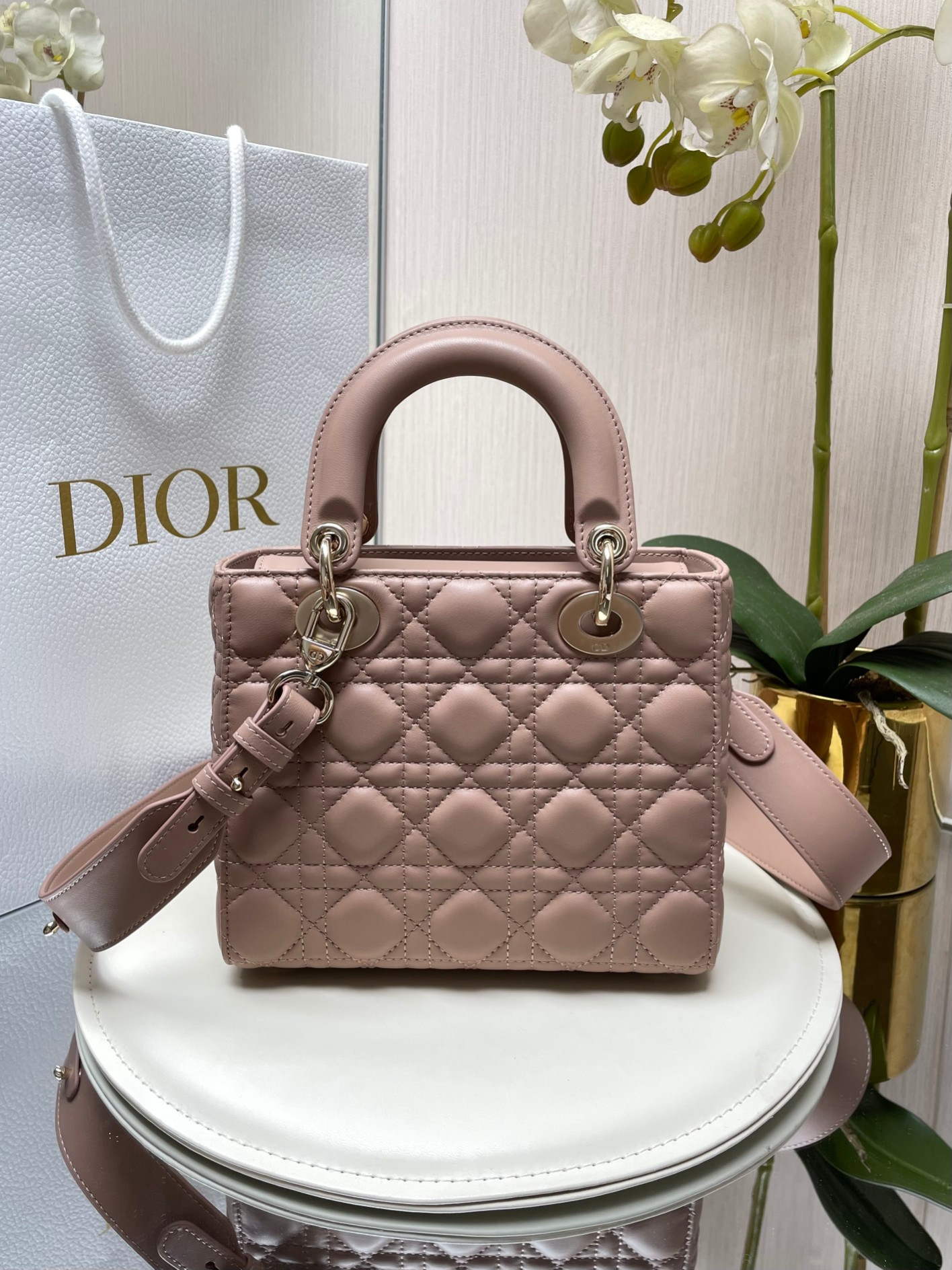 small lady D*or my abcD*or bag blush 8 x 6.5 x 3 inches
