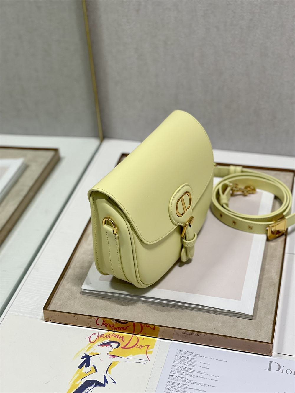 medium D*or bobby bag light green box calfskin