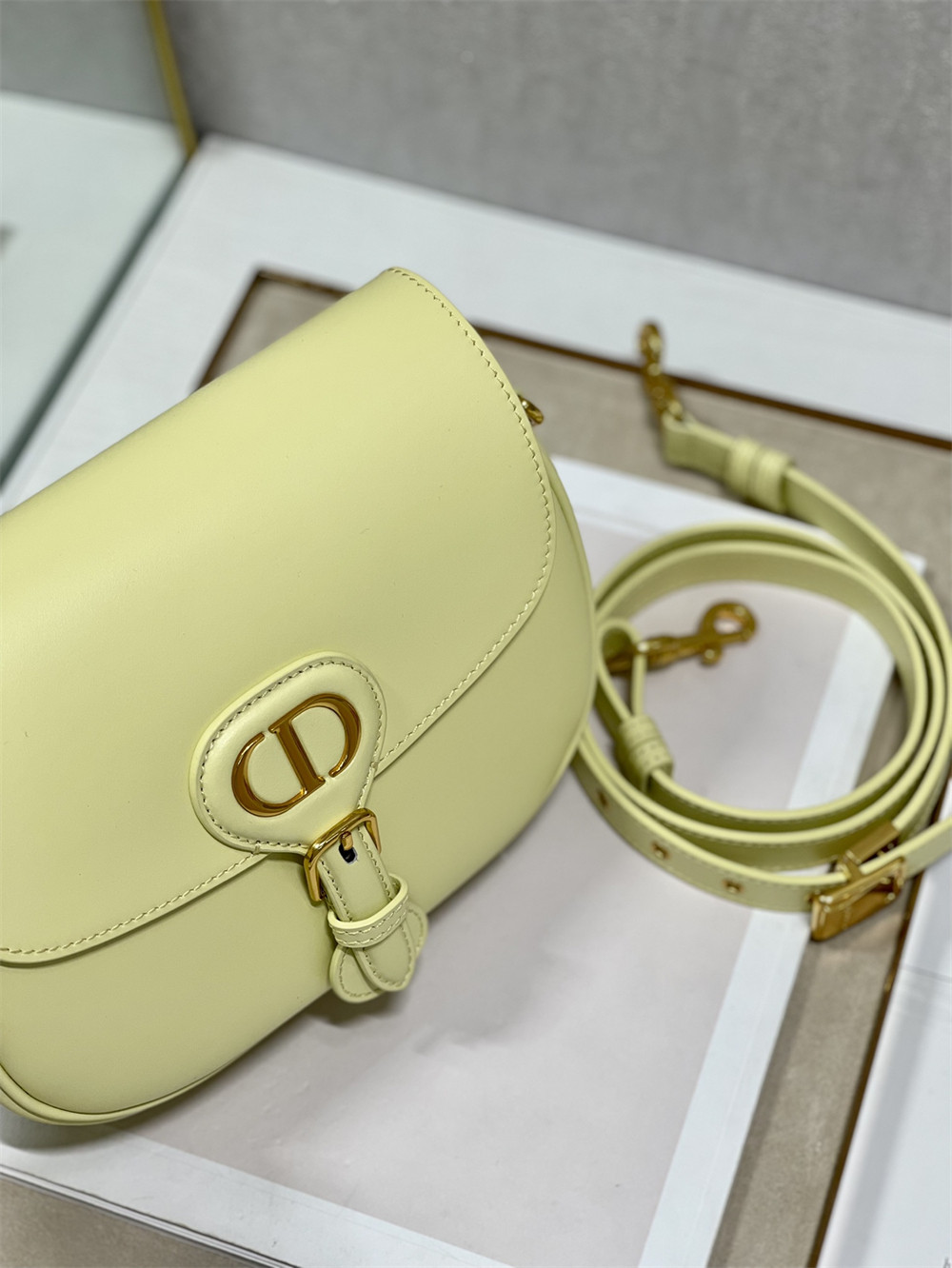 medium D*or bobby bag light green box calfskin