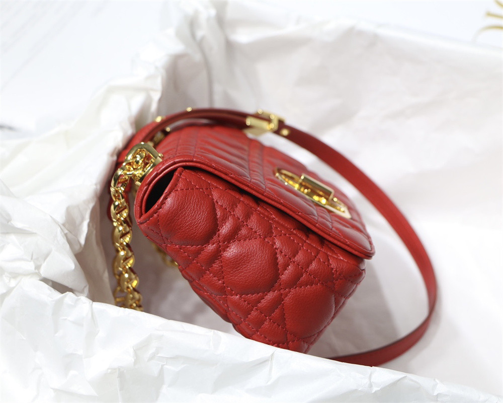 small d*or caro bag red S*pple cannage calfskin 20 x 12 x 7 cm