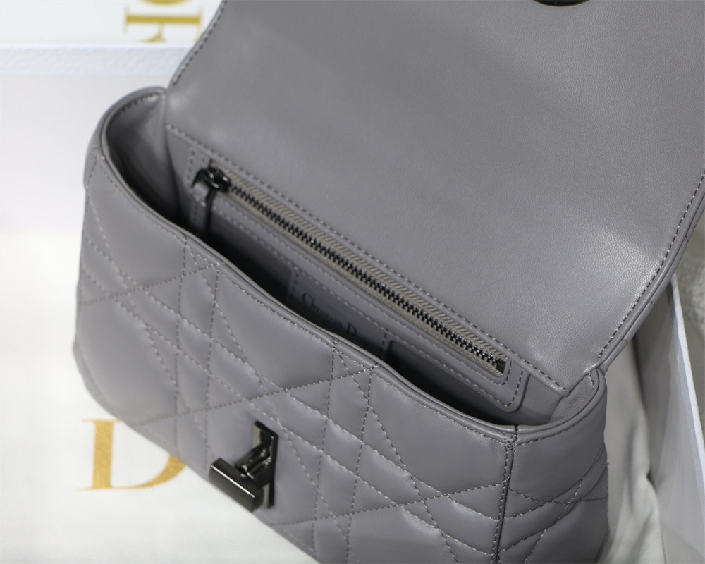 small d*or caro bag grey S*pple cannage calfskin with silver hardware 20 x 12 x 7 cm