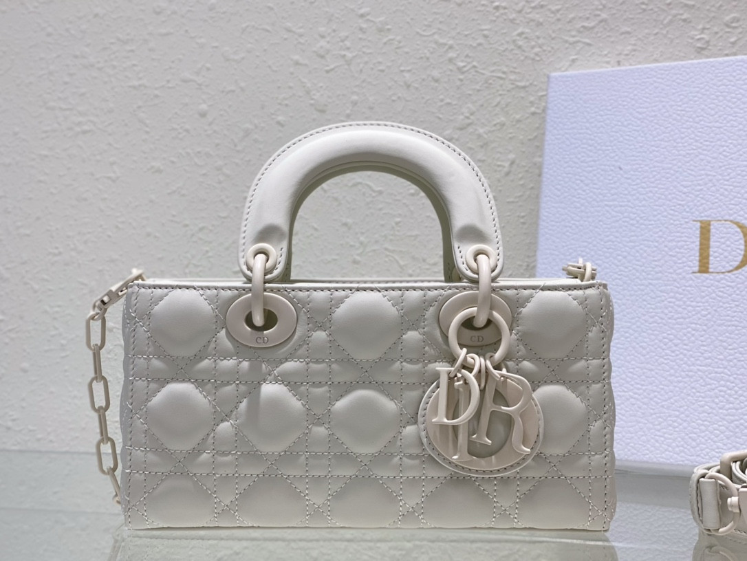 D*or small lady d-joy bag ultramatte white cannage calfskin