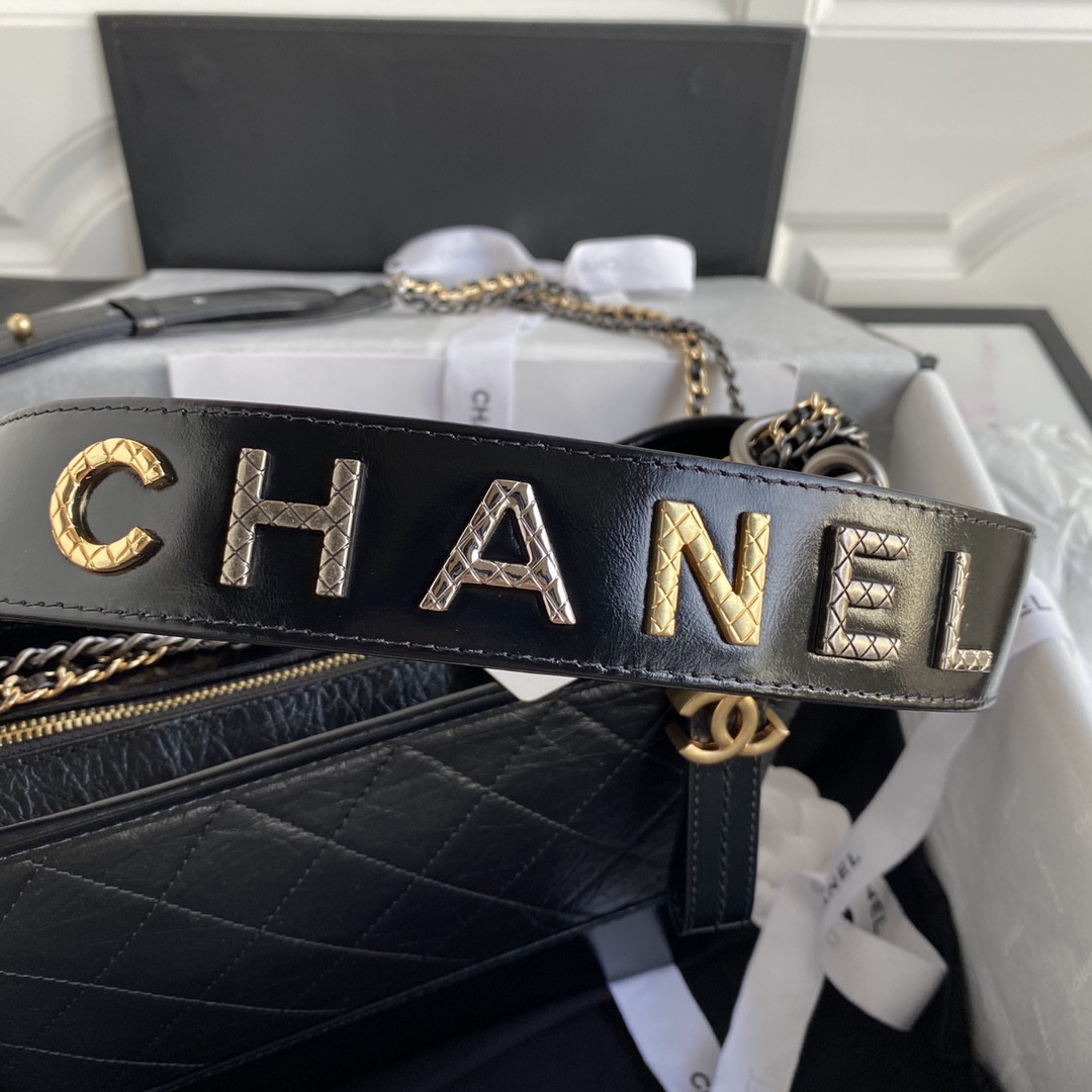 Ch*el  gabrielle small black with shoulder strap letters 20 x 15 x 8cm
