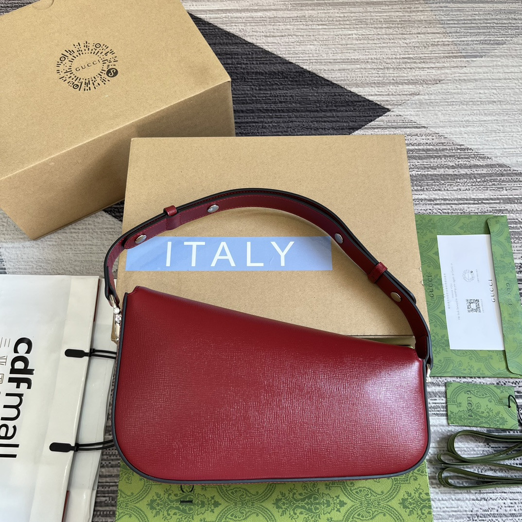 G*u*i horsebit 1955 small shoulder bag red 10.4"w x 6.7-4.1"h x 3.1-1.6"d