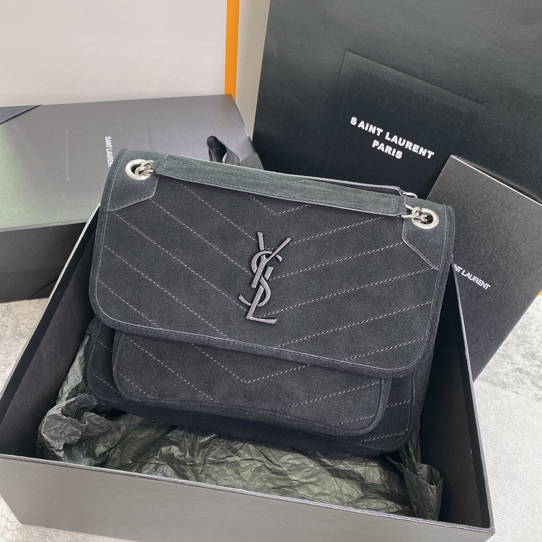 Y*L niki medium in suede black 11 x 7.8 x 3.3 inches