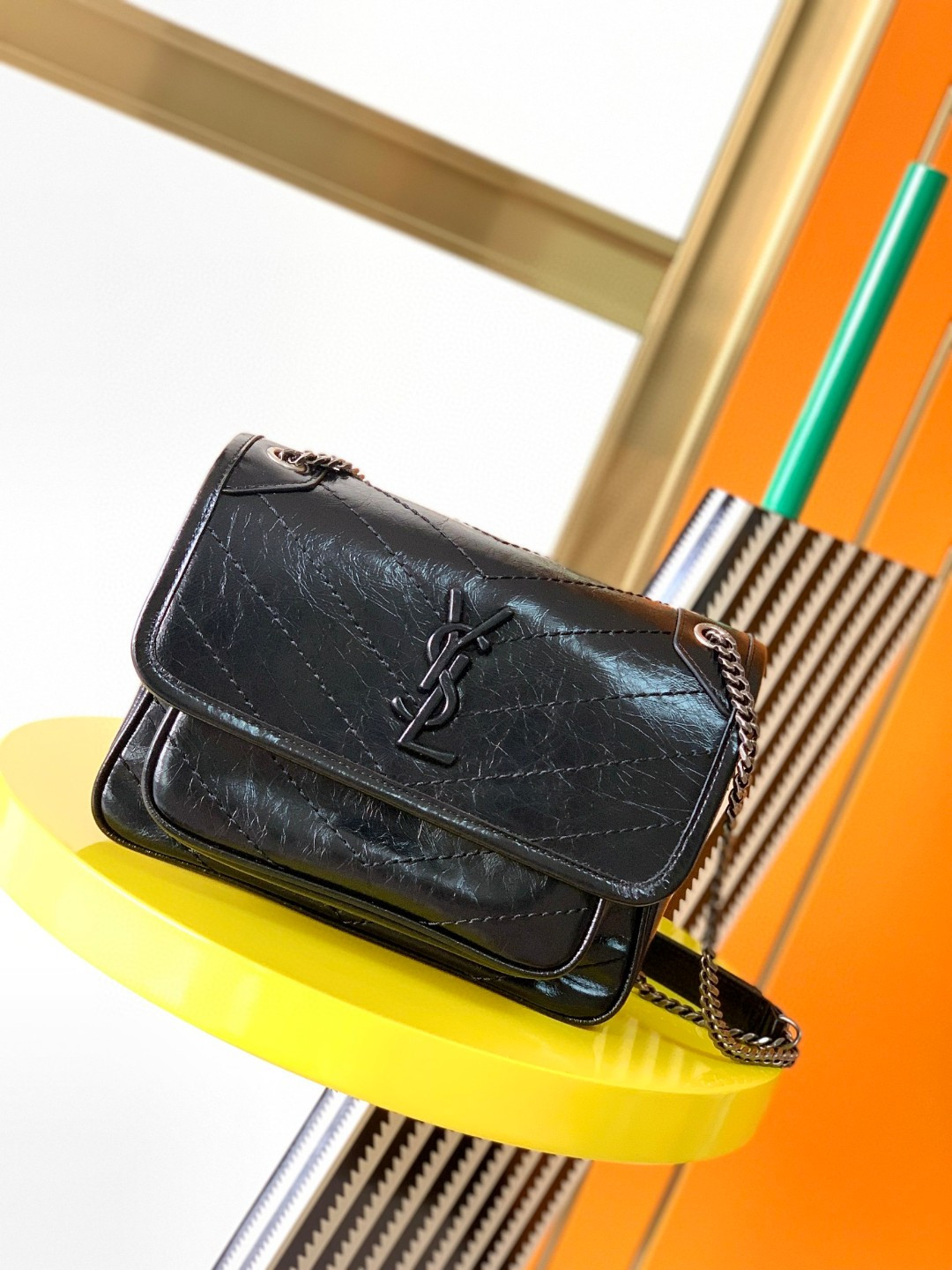Y*L niki baby in vintage leather black 21x16x7.5cm