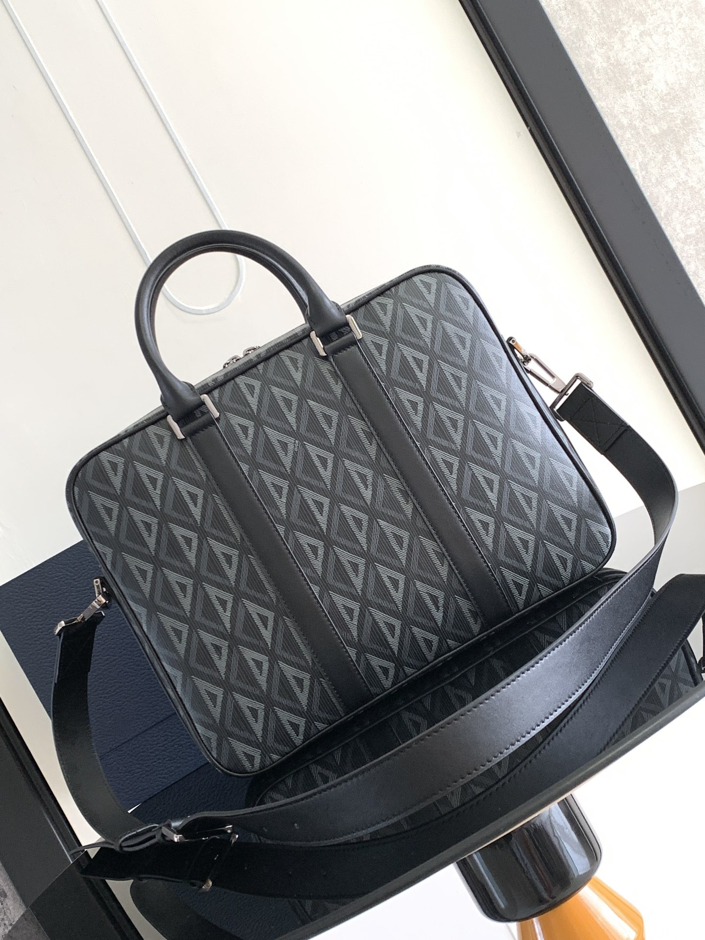 d*or zipped briefcase black cd Di*m*nd canvas and black grained calfskin  37 x 28 x 6 cm
