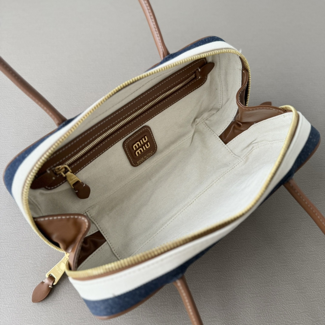 Miu Miu Beau canvas and leather bag 11.5x28x8cm