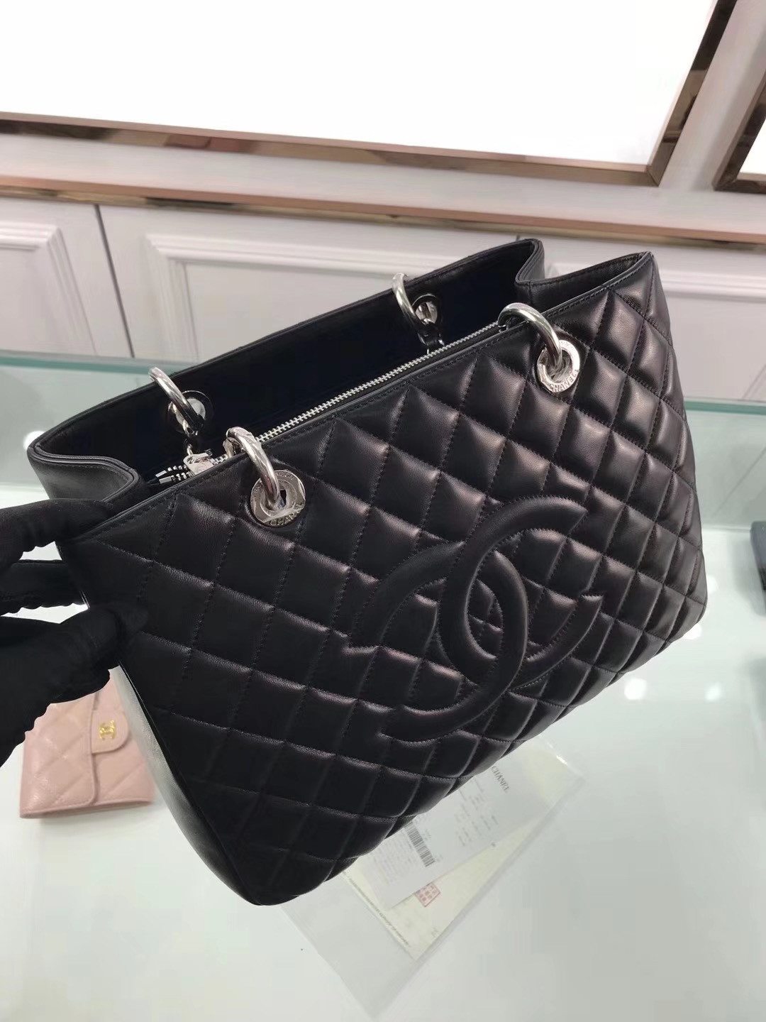 Ch*el gst lambskin leather silver hardware