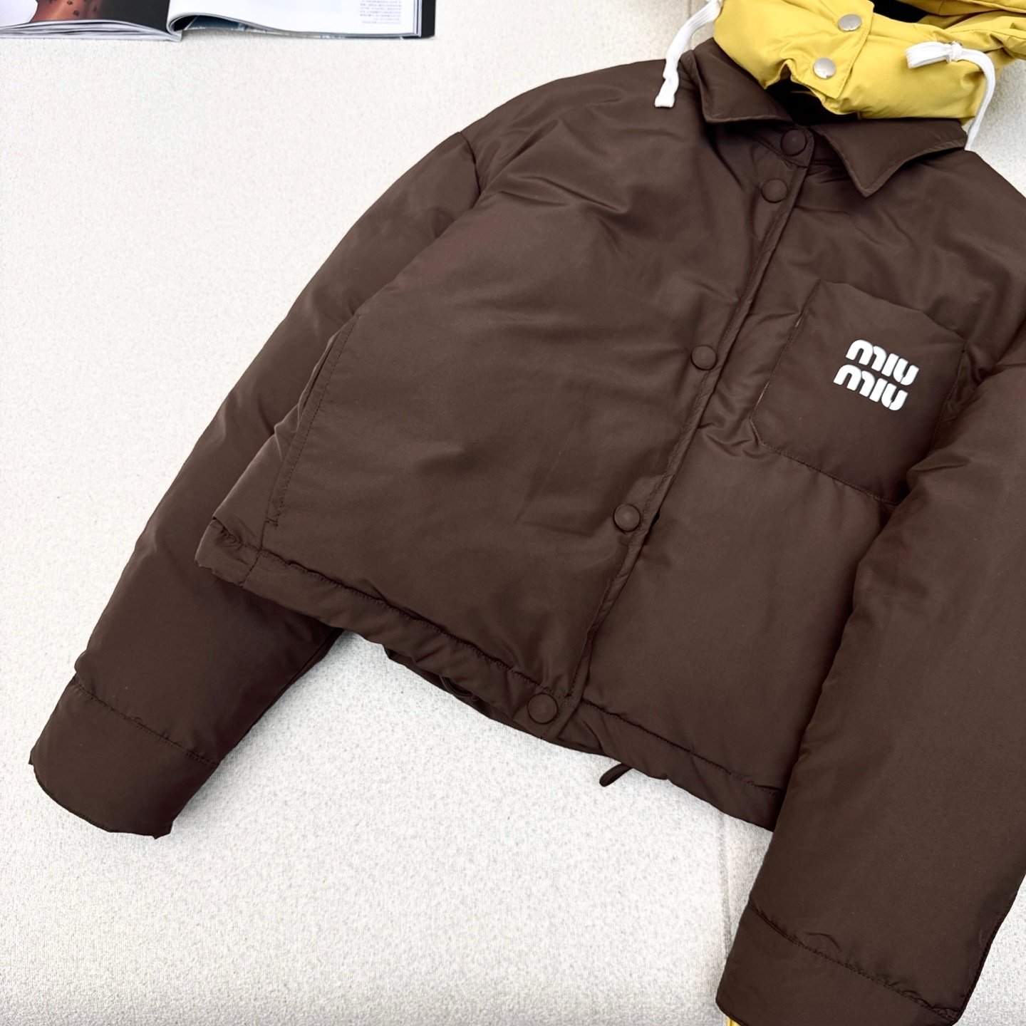 M1um1u Technical Ponge Down Hoodie Jacket Coffee Ml1315 1720 F045I S Ooo