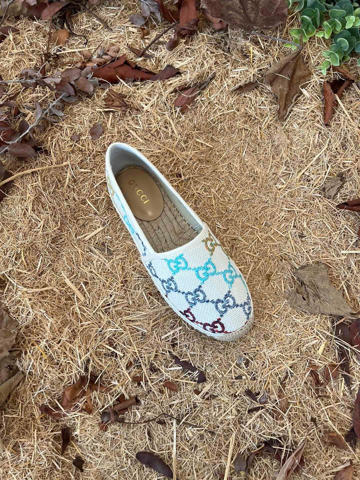 Gvc*1 Women’S Gg Espadrille Sandal Linen Canvas Platform Rubber In Multicolor 78036 Uft70 8470