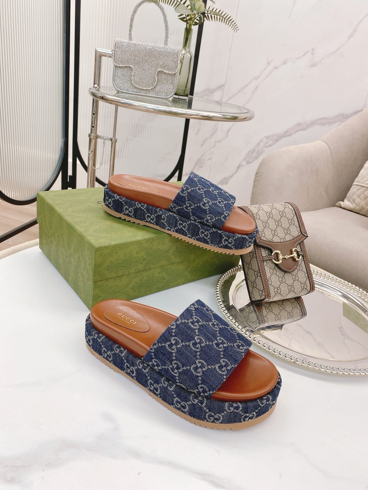 Gvc*1 Women’S Platform Slide Sandal Blue ‎623212 2Kq00 4402
