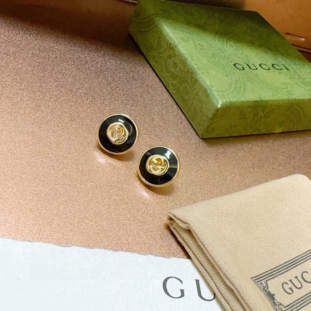 Gvc*1 Interlocking 18K Stud Earrings Gold And Black 786554 J85F0 8030