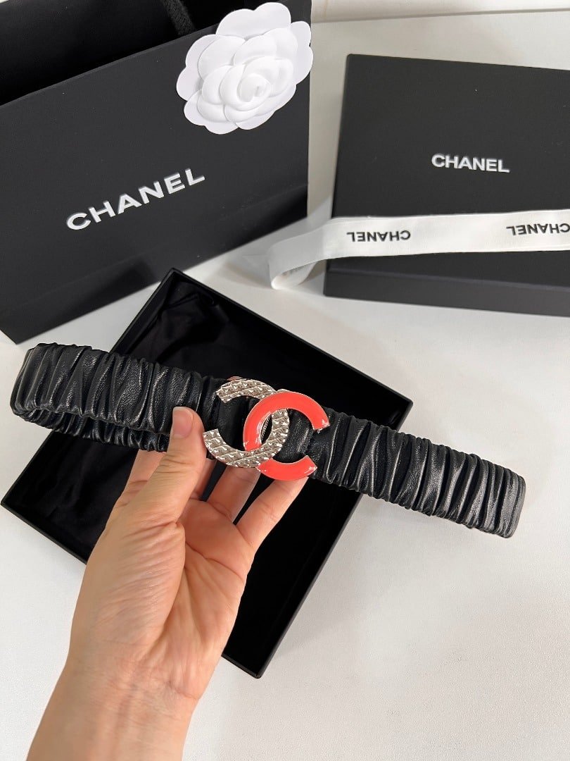 Ch**el Women’S Pearl Circle Belt Red 30Mm