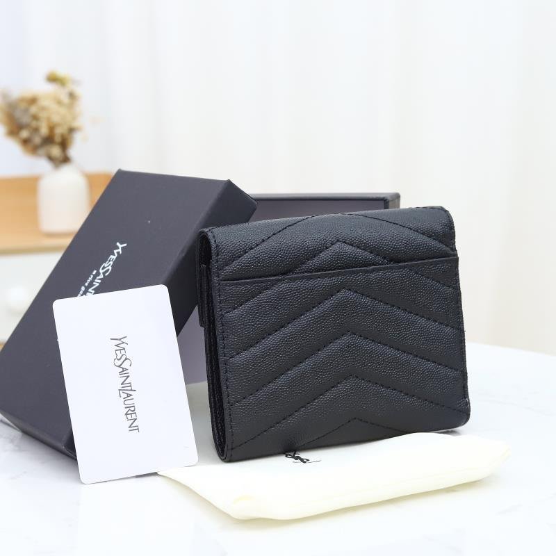 Sa1nt Lau*nt Cassandre Matelassé Small Envelope Wallet In Grain De Poudre Leather Black Silver 13Cm 414404Bow021000