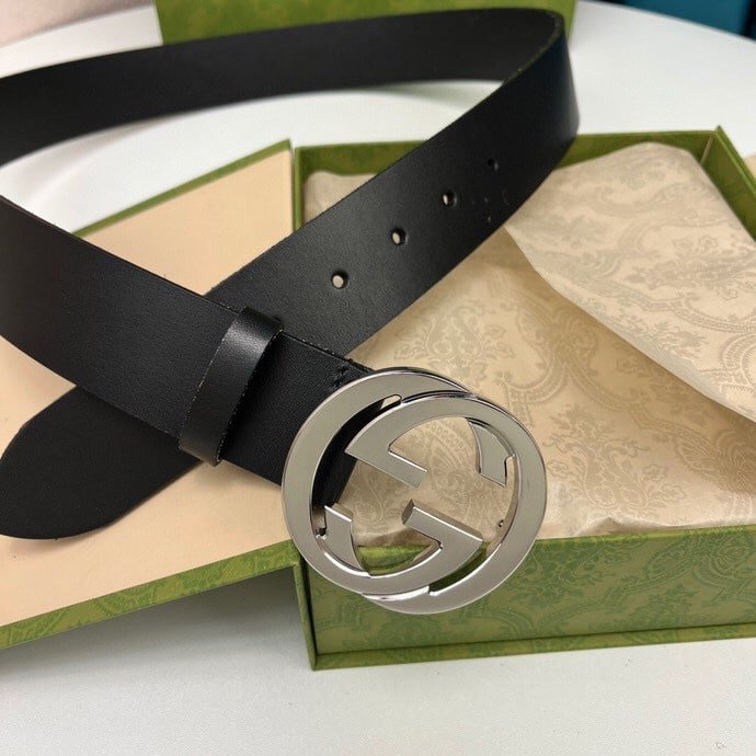 Gvc*1 Leather Belt With Gold Interlocking G 4Cm