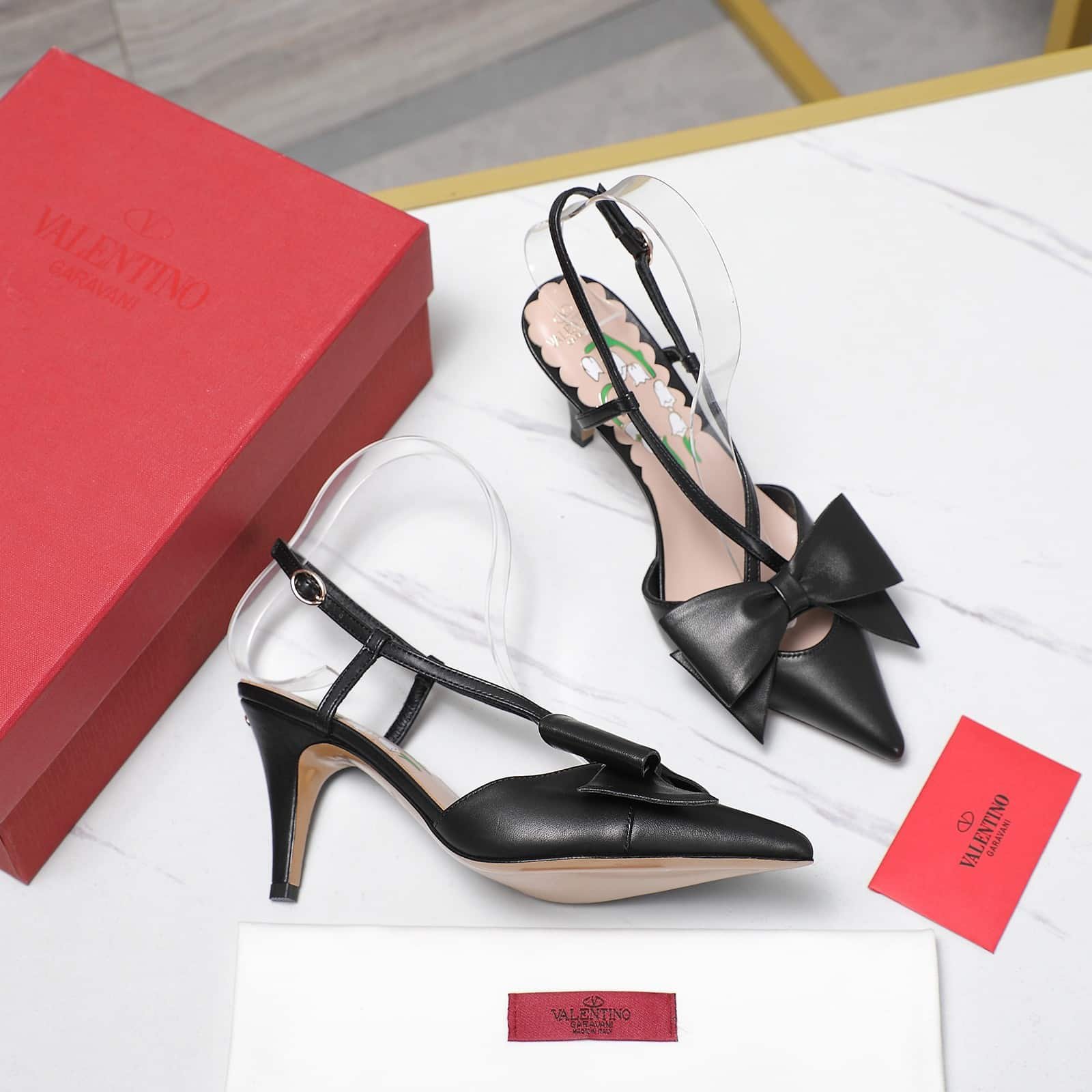 Va1e*ntin0 Bowow Slingback Pumps Black 7W2S0Mx5Ddt 0No