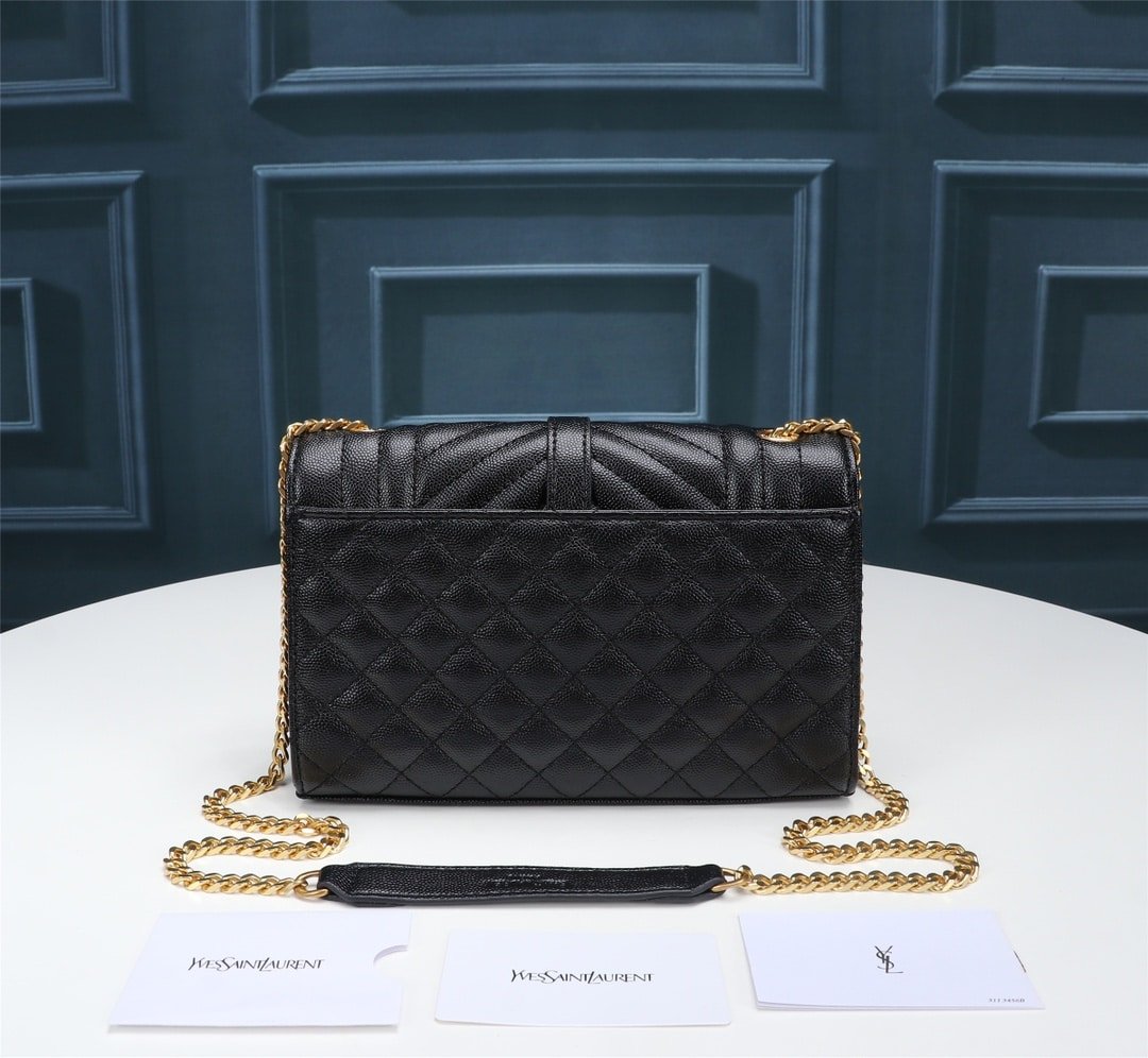 Sa1nt Lau*nt Envelope Small In Quilted Grain De Poudre Embossed Leather Gold Black 21Cm 600195Bow911000