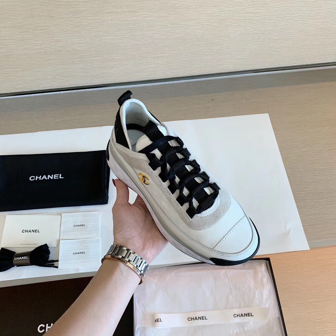 Ch**el Velvet Sneakers Ivory And Black G35617