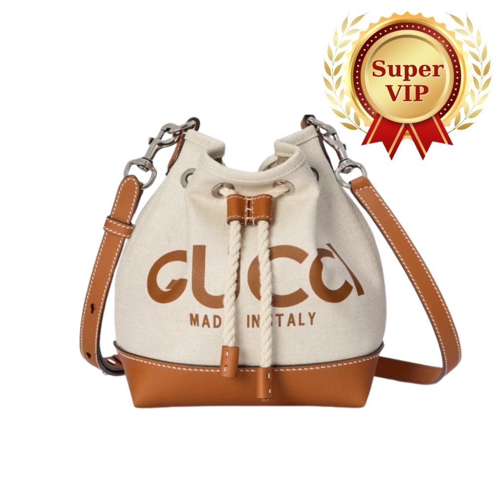 [S*per Vip 1:1] Gvc*1 Mini Shoulder Bag With Print Cotton Linen Canvas Brown 23Cm ‎777166 Facv3 8455