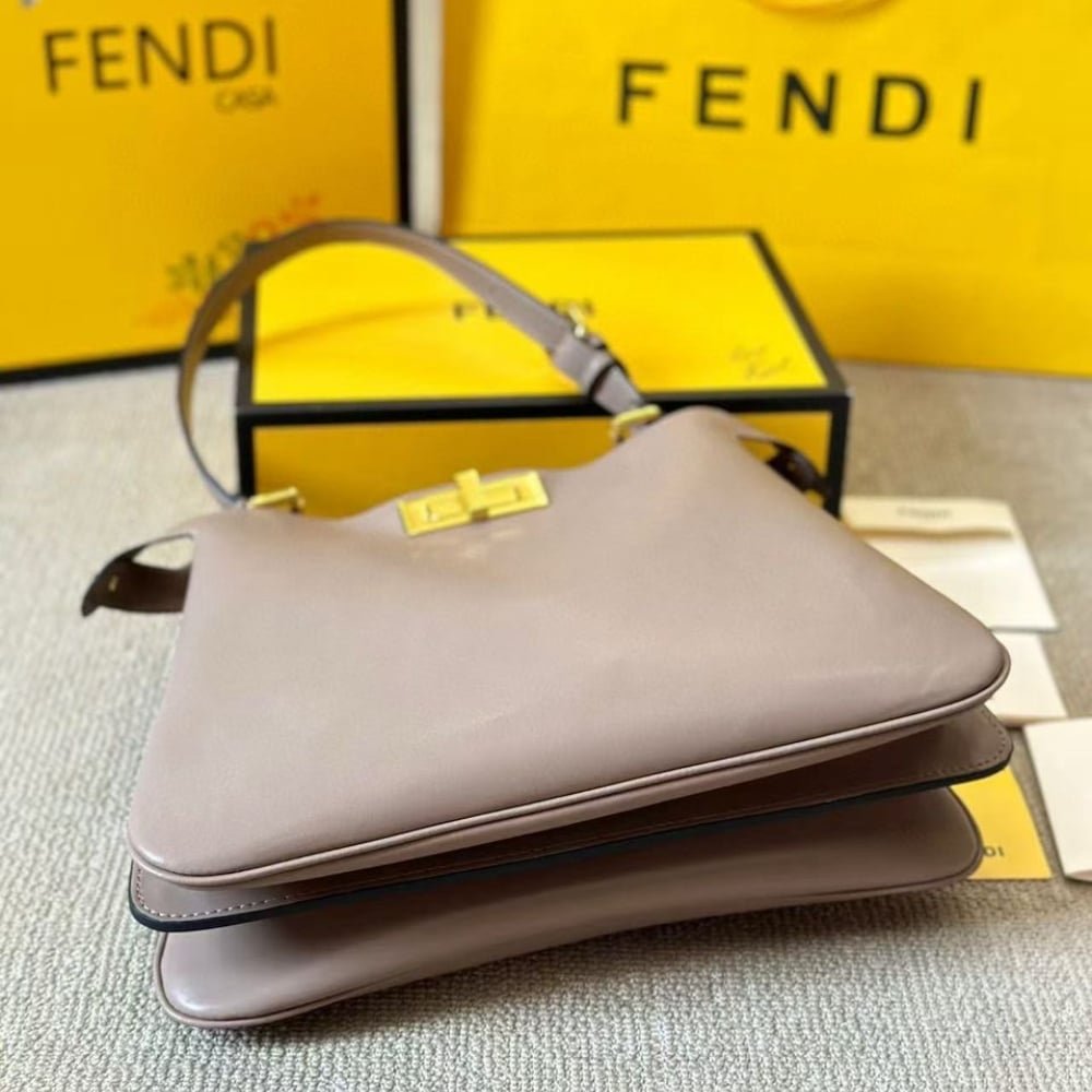F**di Peekaboo Soft Medium Leather Bag Dove Grey 33Cm
