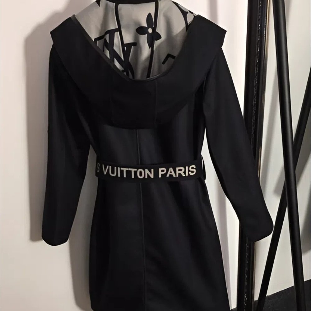 L0vis Vvtt0n Belted Double Sided Hooded Wrap Coat Black And Gray
