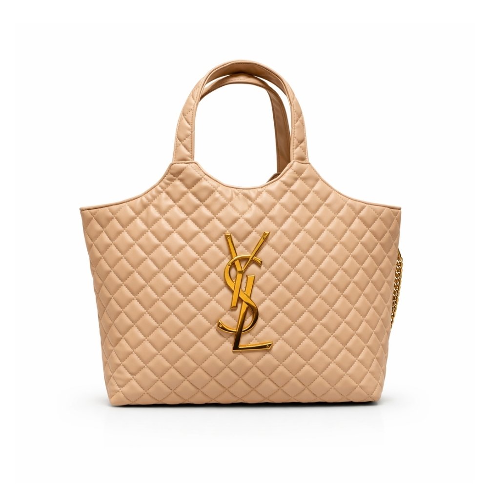 Sa1nt Lau*nt Icare Shopping Bag In Quilted Gold Hardware Beige 40Cm