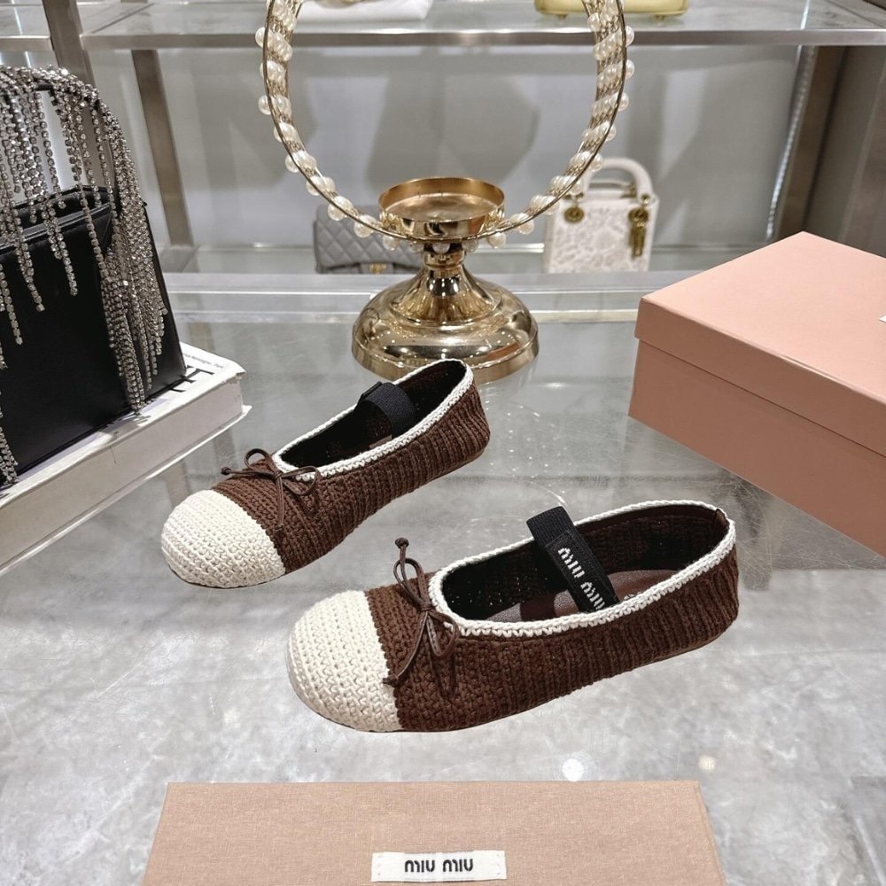 M1um1u Crochet Knit Ballerina Shoes Cocoa Ivory 5F138E 2Cq2 F0Cms F 005
