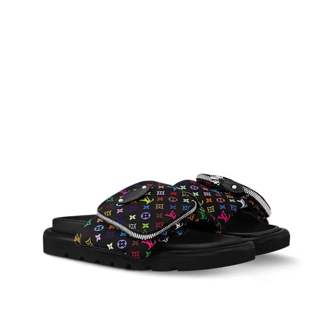 L0vis Vvtt0n X Takashi Murakami Pool Pillow Flat Comfort Mule Black 1Agvrf