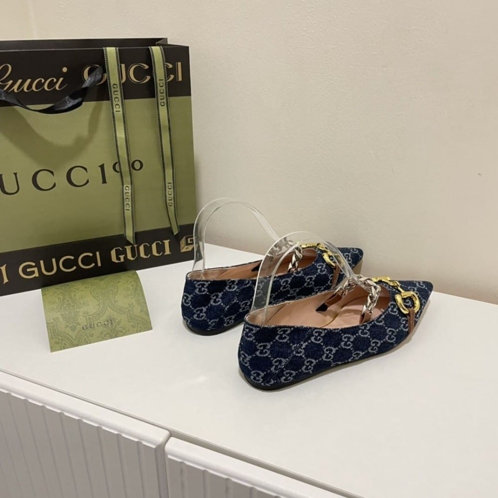 Gvc*1 Women’S Gg Horsebit Ballet Flat Denim 635101 2Kq80 4462