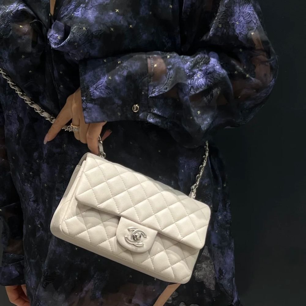 Ch**el Classic Double Flap Bag White Silver Hardware 25Cm