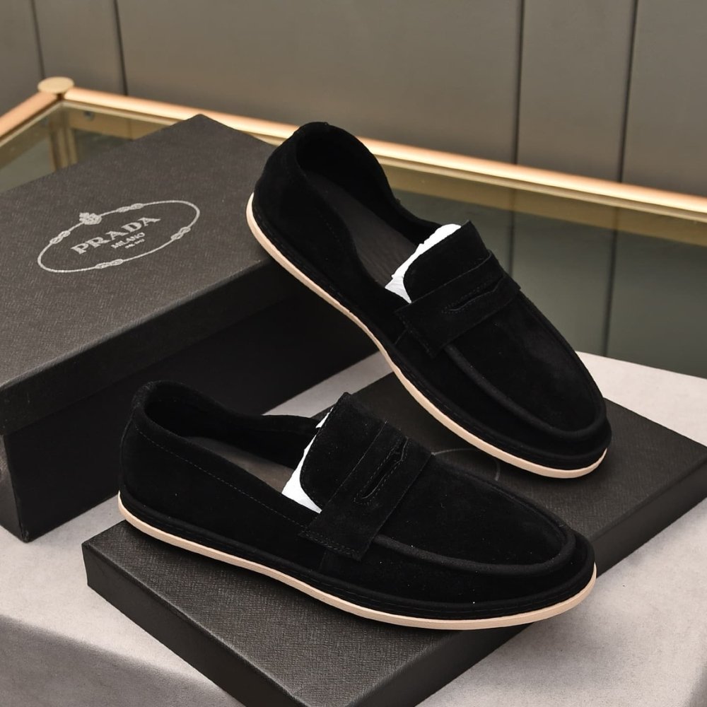 Pra*a Men’S Suede Loafers Leather Black