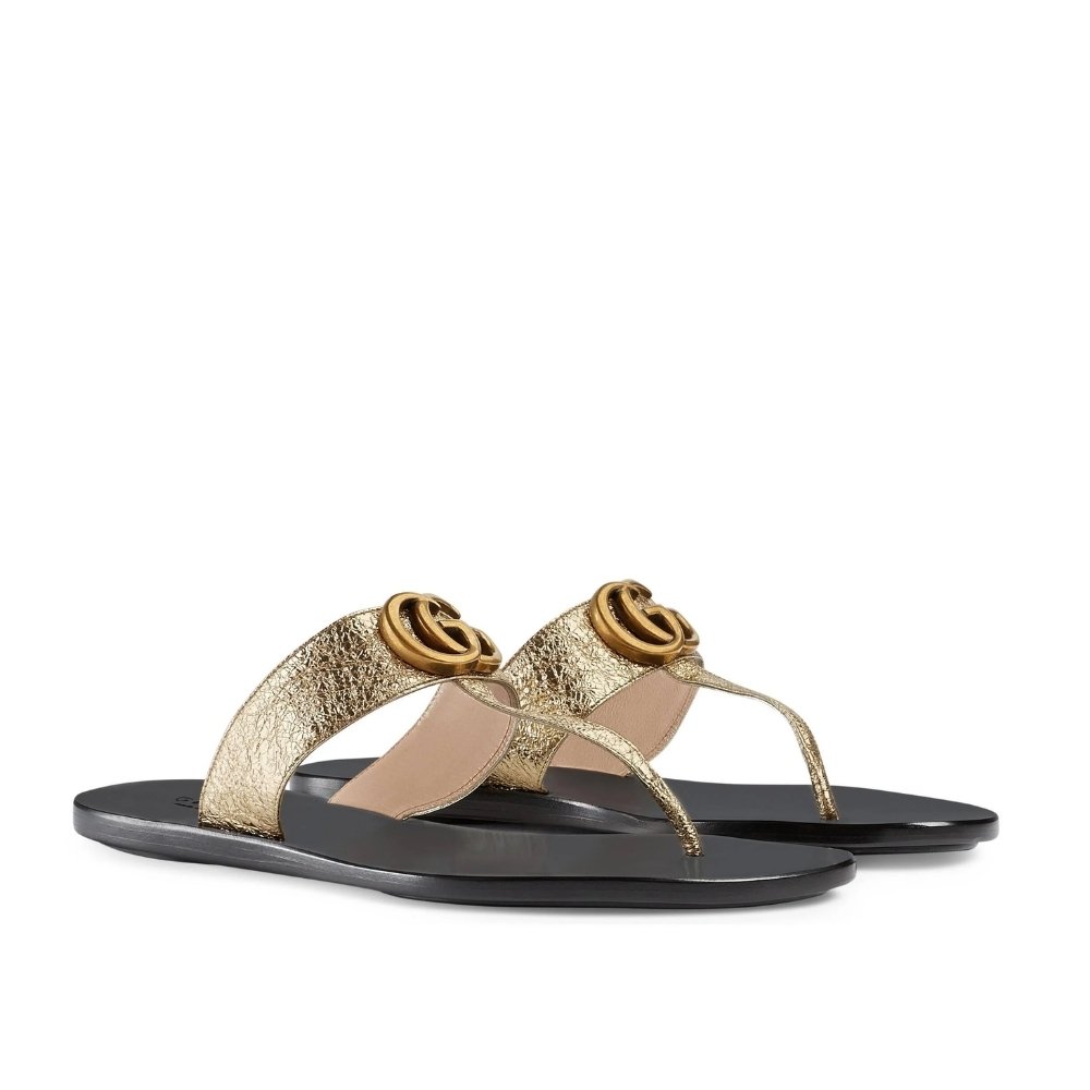 Gvc*1 Double G Thong Leather Metallic Gold ‎497444 0B7N0 7100