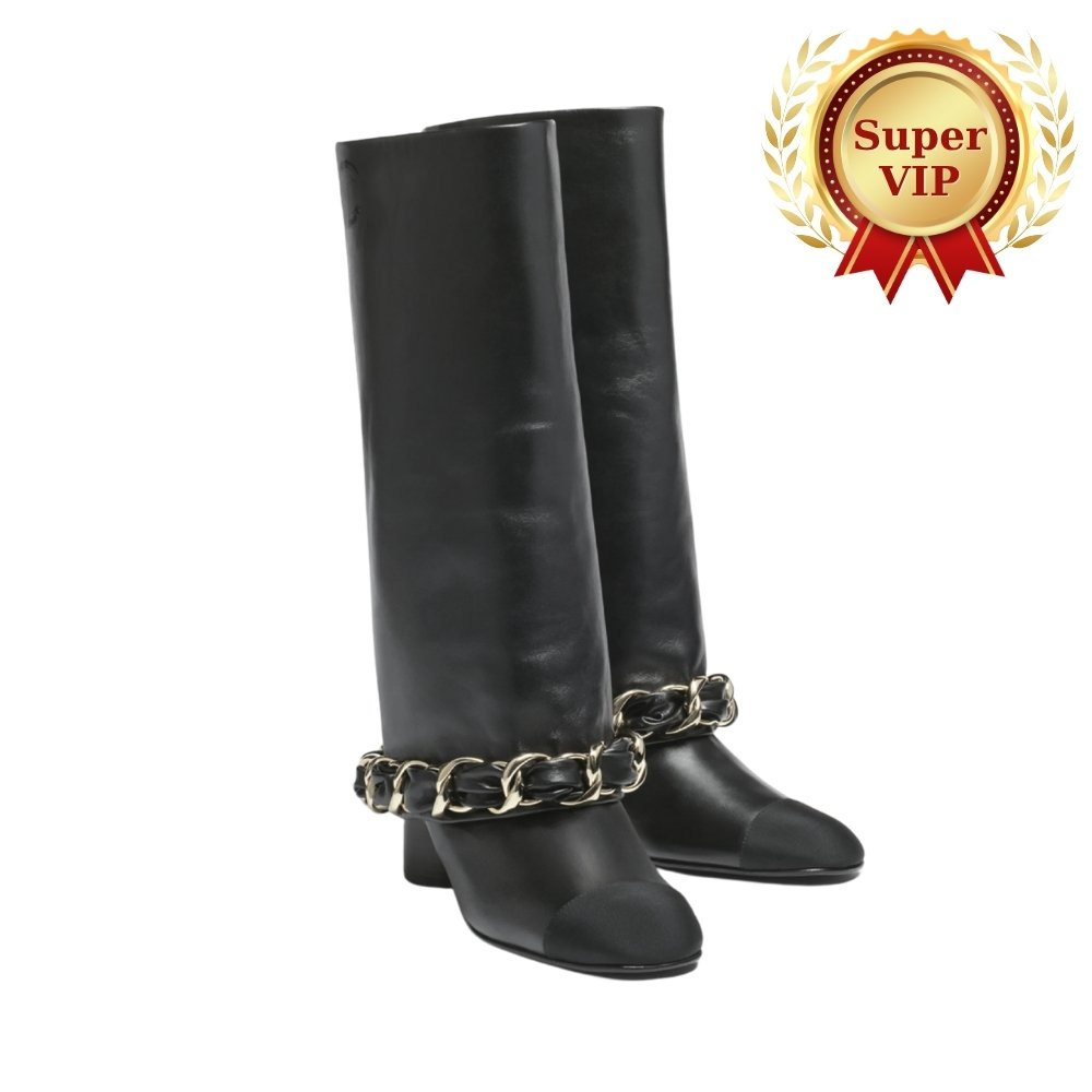 [S*per Vip 1:1] Ch**el High Boots Leather And Grosgrain Black G46677 B21755 94305