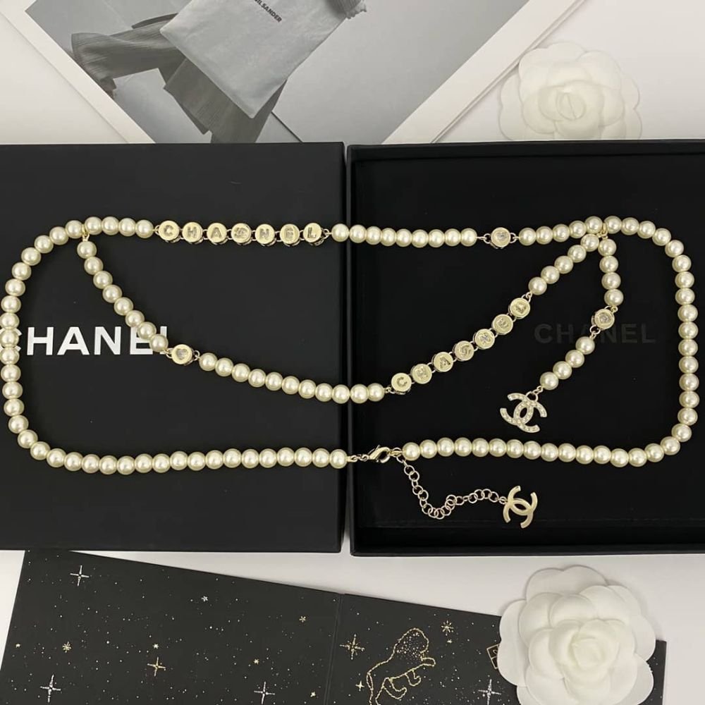 Ch**el Pearl Necklace with Gold Medalion Charms