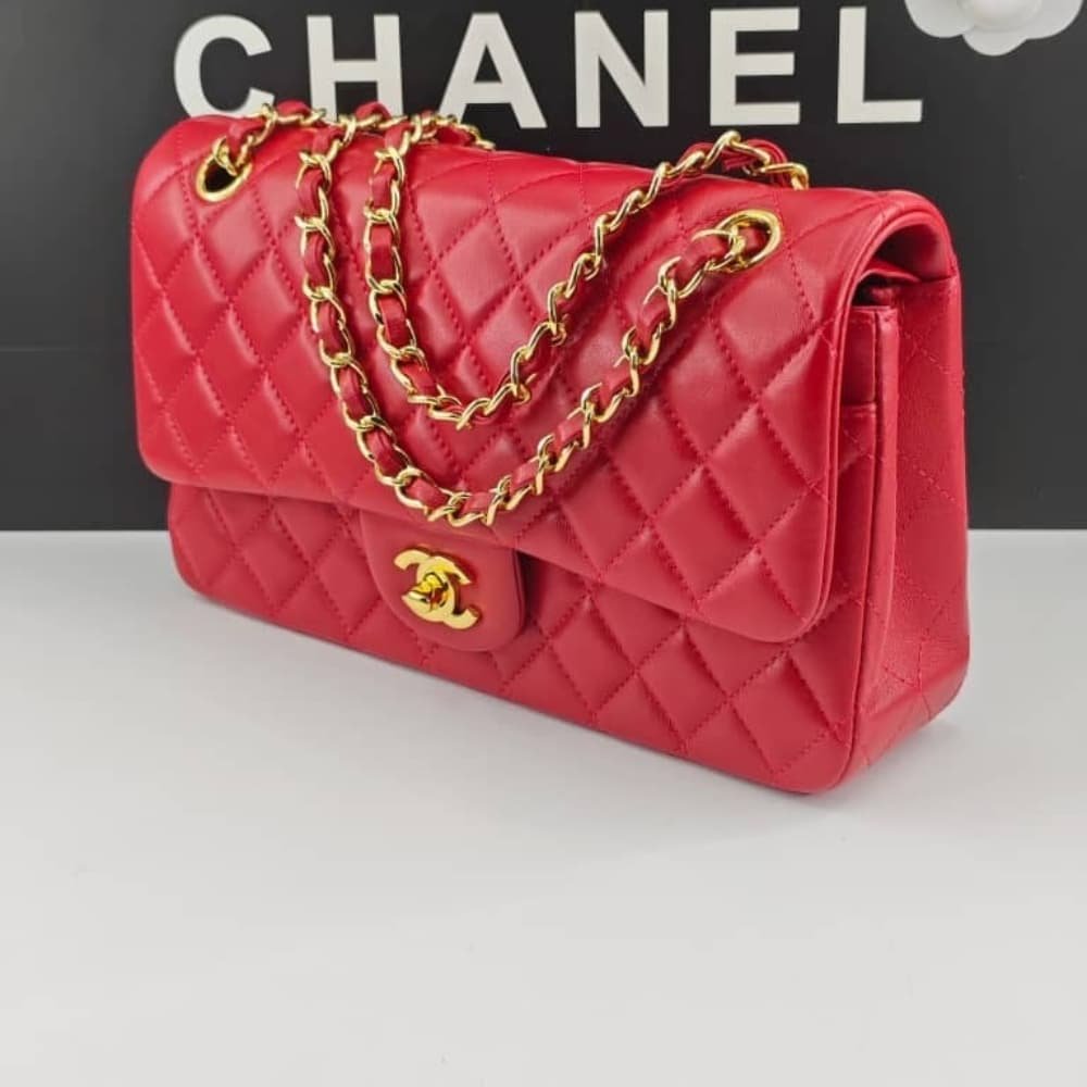 Ch**el Medium Classic Double Flap Red Gold Hardware 25Cm
