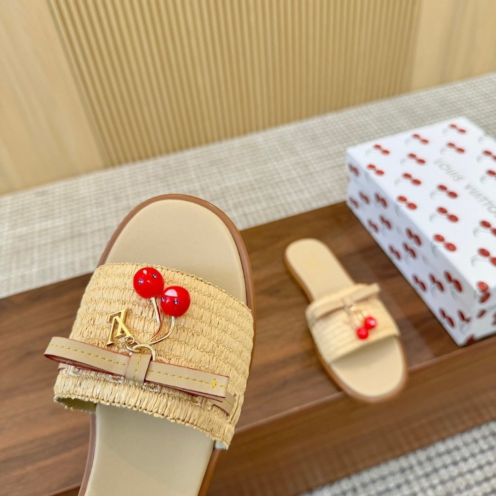 L0vis Vvtt0n X Takashi Murakami Lily Flat Mule Raffia Beige 1Ahlrn