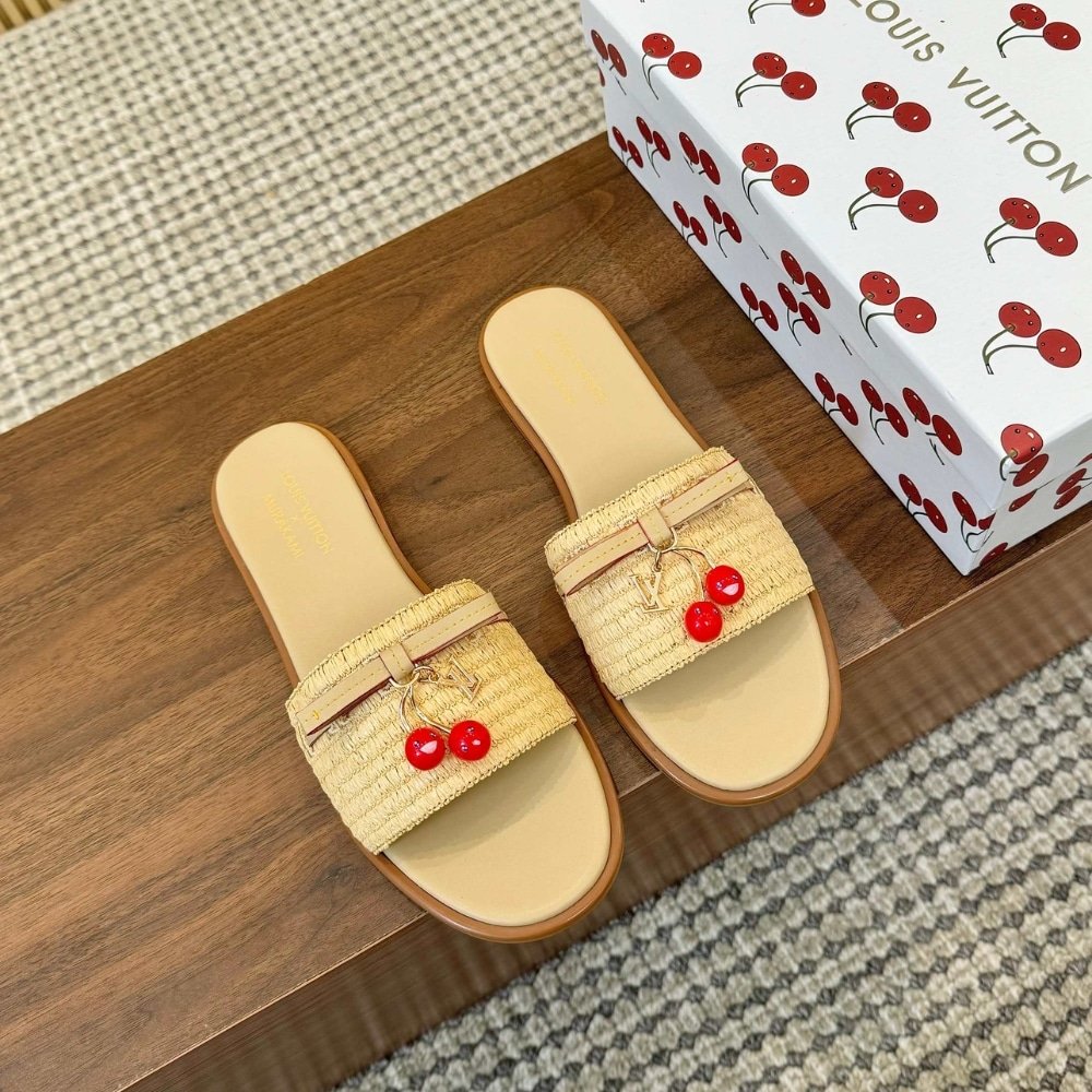 L0vis Vvtt0n X Takashi Murakami Lily Flat Mule Raffia Beige 1Ahlrn