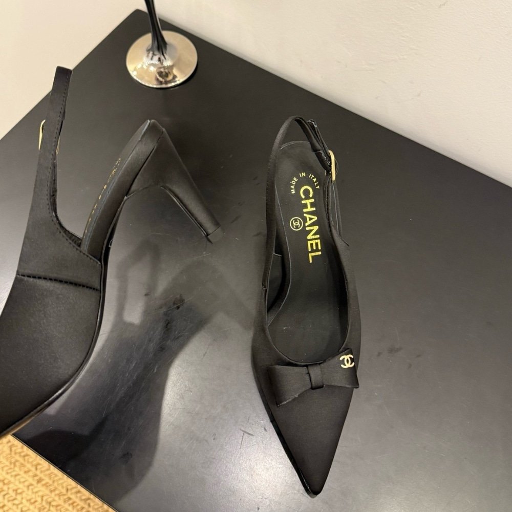 Ch**el Slingback Satin Fabric Black G46547 B20974 94305