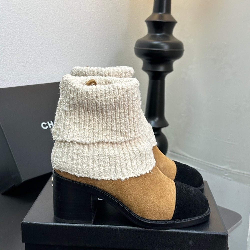 Ch**el Knit Boots Beige G46038 B18433 Nzzx3