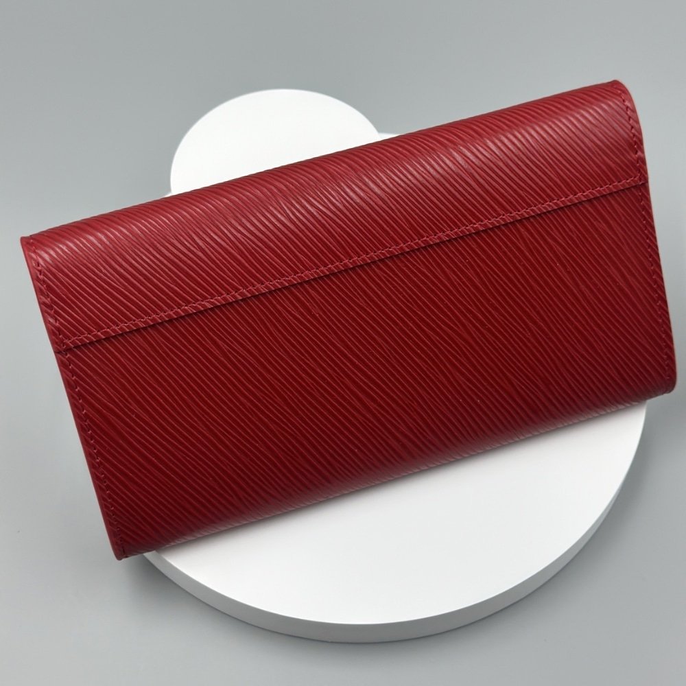 L0vis Vvtt0n Coquelicot Epi Leather Twist Wallet Red 19Cm