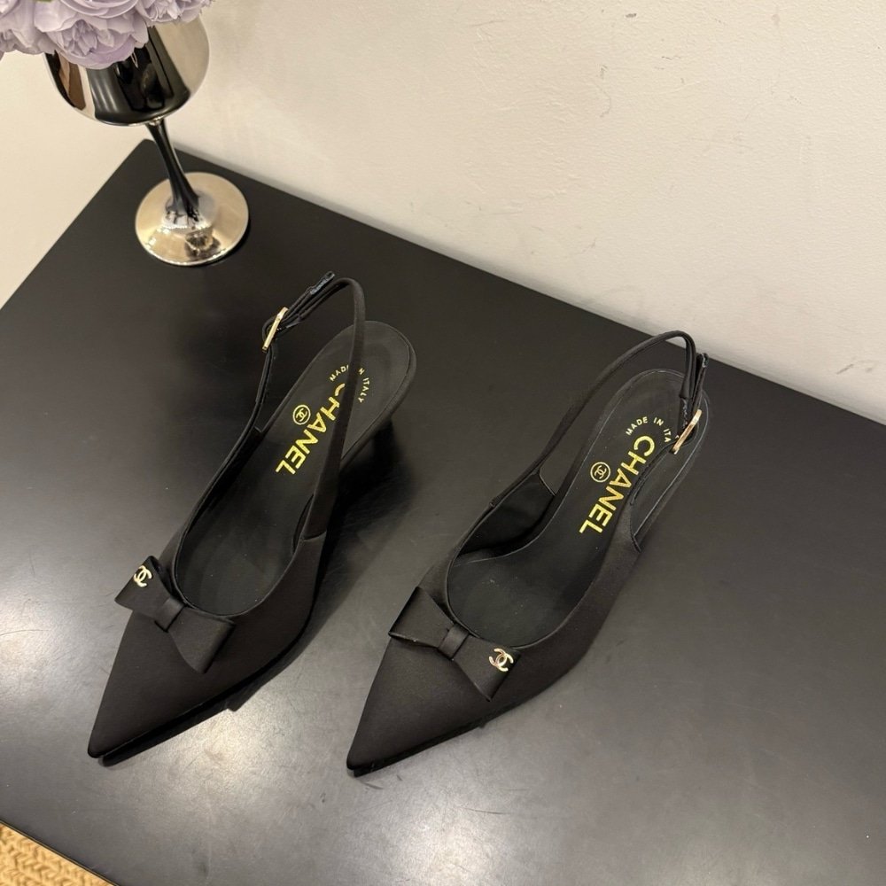 Ch**el Slingback Satin Fabric Black G46547 B20974 94305