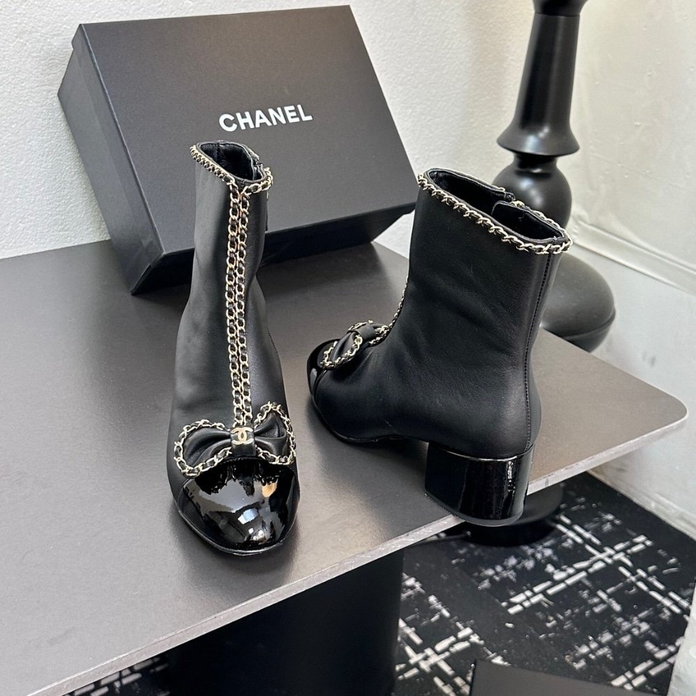 Ch**el Ribbon Chain Boots Black G45899 B17974 94305